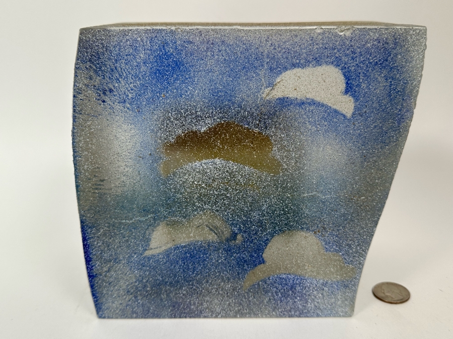 Stephanie Trenchard Sand Cast Glass Sculptures With Hovering Hand Sculpted Figures Of 1) Woman, 2) House, 3) The Sun / Popelka Trenchard Glass / 3 Glass Sculptures Stack To Form Totem - Very Heavy Retails $4,200 [Photo 14]