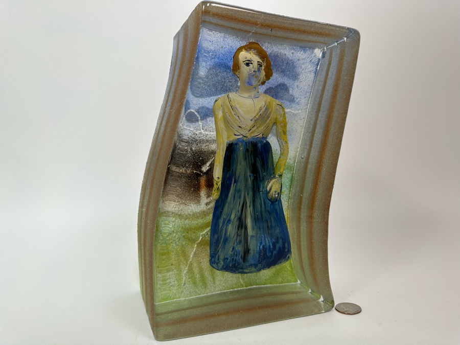 Stephanie Trenchard Sand Cast Glass Sculptures With Hovering Hand Sculpted Figures Of 1) Woman, 2) House, 3) The Sun / Popelka Trenchard Glass / 3 Glass Sculptures Stack To Form Totem - Very Heavy Retails $4,200 [Photo 38]