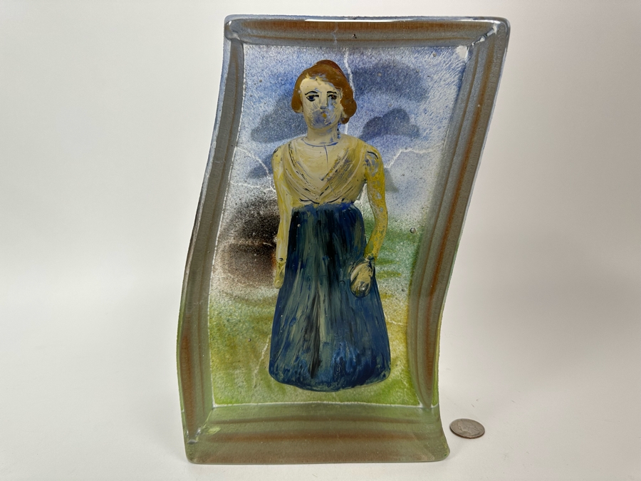 Stephanie Trenchard Sand Cast Glass Sculptures With Hovering Hand Sculpted Figures Of 1) Woman, 2) House, 3) The Sun / Popelka Trenchard Glass / 3 Glass Sculptures Stack To Form Totem - Very Heavy Retails $4,200 [Photo 36]