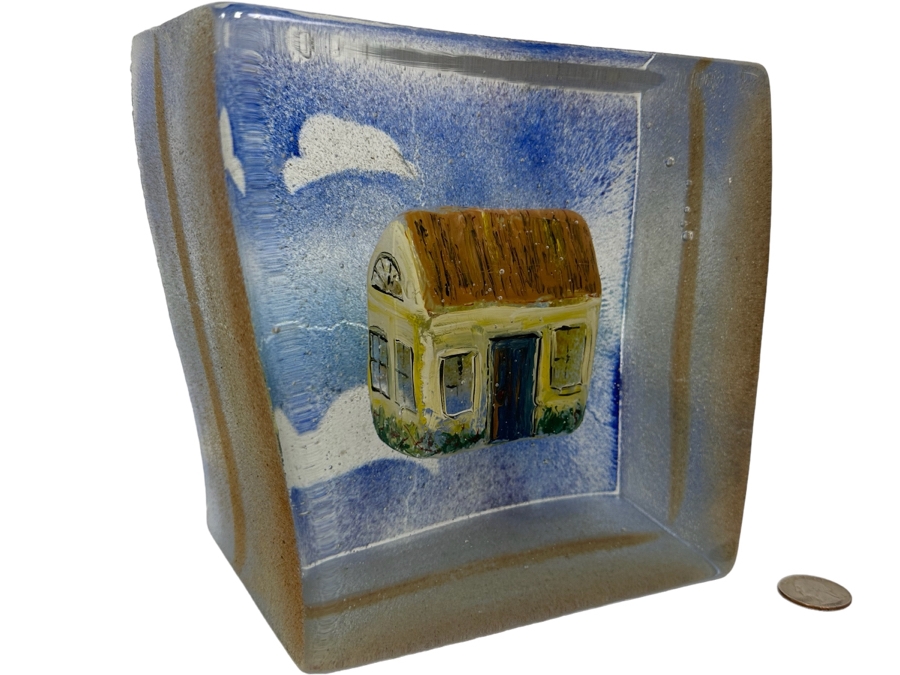 Stephanie Trenchard Sand Cast Glass Sculptures With Hovering Hand Sculpted Figures Of 1) Woman, 2) House, 3) The Sun / Popelka Trenchard Glass / 3 Glass Sculptures Stack To Form Totem - Very Heavy Retails $4,200 [Photo 3]