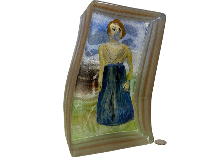 Stephanie Trenchard Sand Cast Glass Sculptures With Hovering Hand Sculpted Figures Of 1) Woman, 2) House, 3) The Sun / Popelka Trenchard Glass / 3 Glass Sculptures Stack To Form Totem - Very Heavy Retails $4,200 [Photo 5]