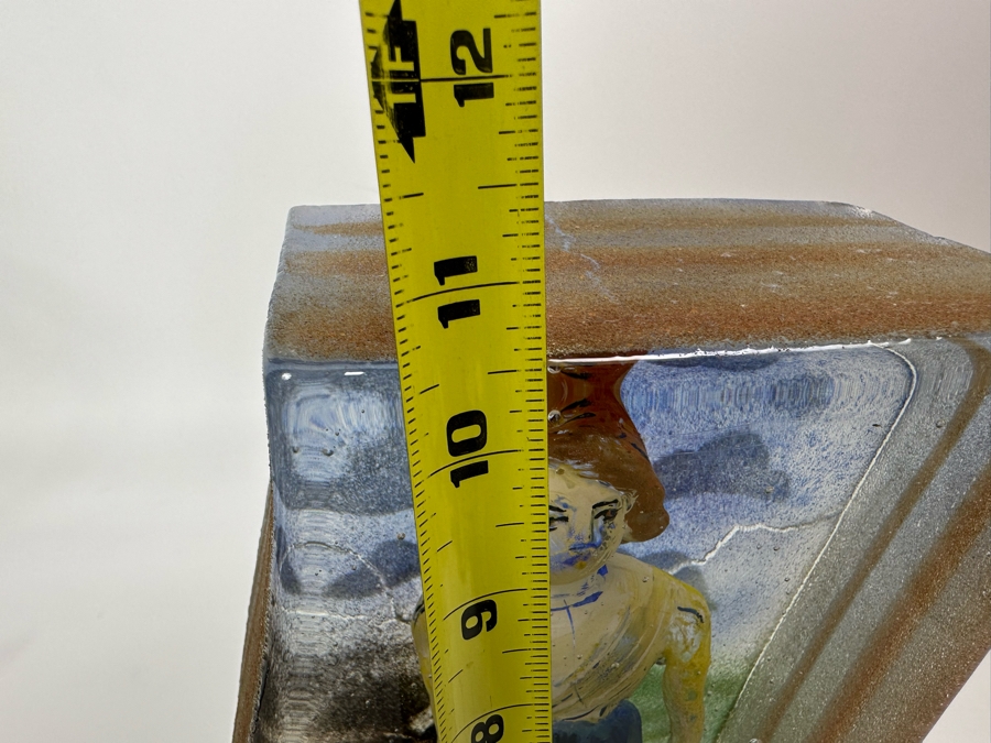 Stephanie Trenchard Sand Cast Glass Sculptures With Hovering Hand Sculpted Figures Of 1) Woman, 2) House, 3) The Sun / Popelka Trenchard Glass / 3 Glass Sculptures Stack To Form Totem - Very Heavy Retails $4,200 [Photo 54]