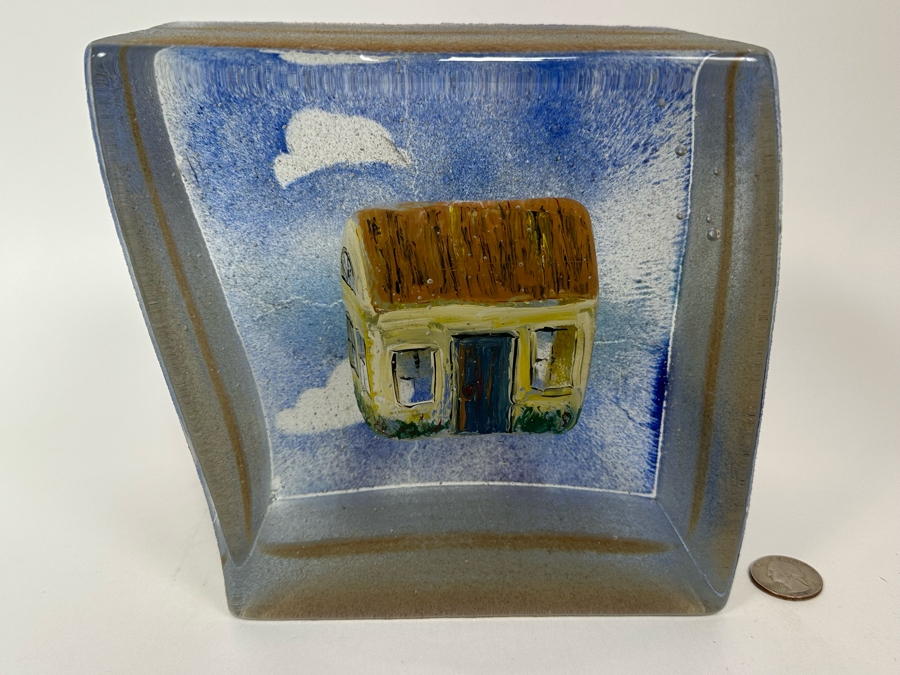 Stephanie Trenchard Sand Cast Glass Sculptures With Hovering Hand Sculpted Figures Of 1) Woman, 2) House, 3) The Sun / Popelka Trenchard Glass / 3 Glass Sculptures Stack To Form Totem - Very Heavy Retails $4,200 [Photo 7]