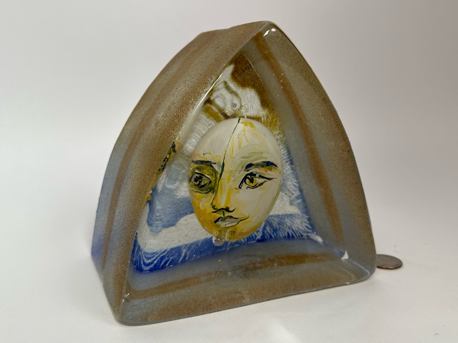 Stephanie Trenchard Sand Cast Glass Sculptures With Hovering Hand Sculpted Figures Of 1) Woman, 2) House, 3) The Sun / Popelka Trenchard Glass / 3 Glass Sculptures Stack To Form Totem - Very Heavy Retails $4,200 [Photo 25]