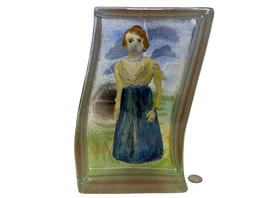 Stephanie Trenchard Sand Cast Glass Sculptures With Hovering Hand Sculpted Figures Of 1) Woman, 2) House, 3) The Sun / Popelka Trenchard Glass / 3 Glass Sculptures Stack To Form Totem - Very Heavy Retails $4,200 [Photo 6]