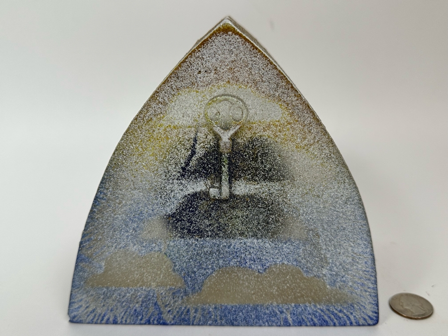 Stephanie Trenchard Sand Cast Glass Sculptures With Hovering Hand Sculpted Figures Of 1) Woman, 2) House, 3) The Sun / Popelka Trenchard Glass / 3 Glass Sculptures Stack To Form Totem - Very Heavy Retails $4,200 [Photo 29]