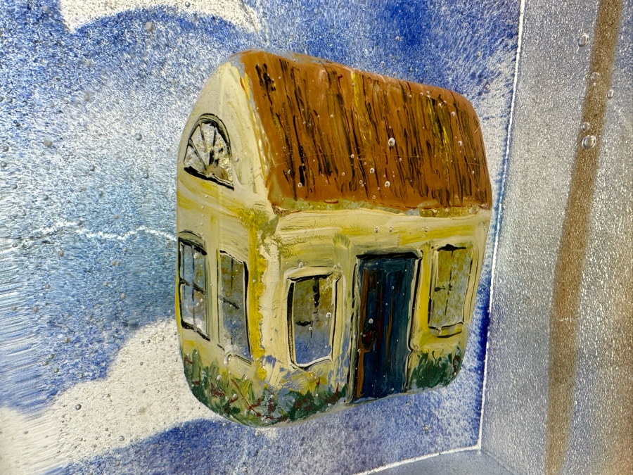 Stephanie Trenchard Sand Cast Glass Sculptures With Hovering Hand Sculpted Figures Of 1) Woman, 2) House, 3) The Sun / Popelka Trenchard Glass / 3 Glass Sculptures Stack To Form Totem - Very Heavy Retails $4,200 [Photo 11]