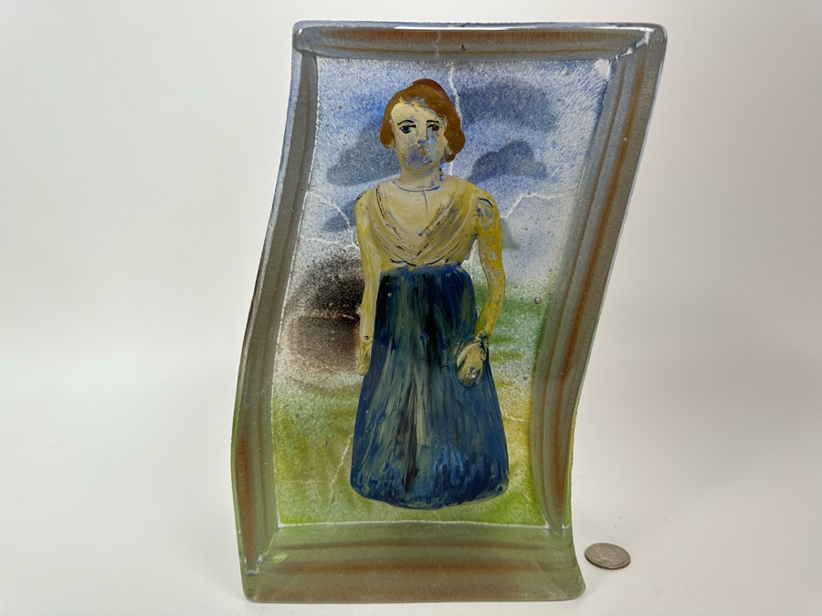 Stephanie Trenchard Sand Cast Glass Sculptures With Hovering Hand Sculpted Figures Of 1) Woman, 2) House, 3) The Sun / Popelka Trenchard Glass / 3 Glass Sculptures Stack To Form Totem - Very Heavy Retails $4,200 [Photo 37]