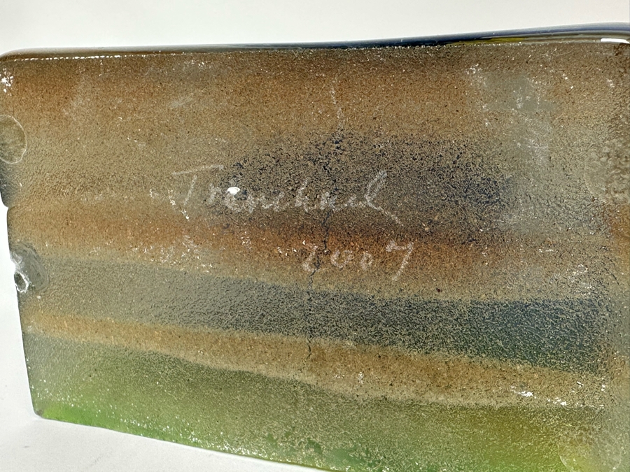 Stephanie Trenchard Sand Cast Glass Sculptures With Hovering Hand Sculpted Figures Of 1) Woman, 2) House, 3) The Sun / Popelka Trenchard Glass / 3 Glass Sculptures Stack To Form Totem - Very Heavy Retails $4,200 [Photo 50]