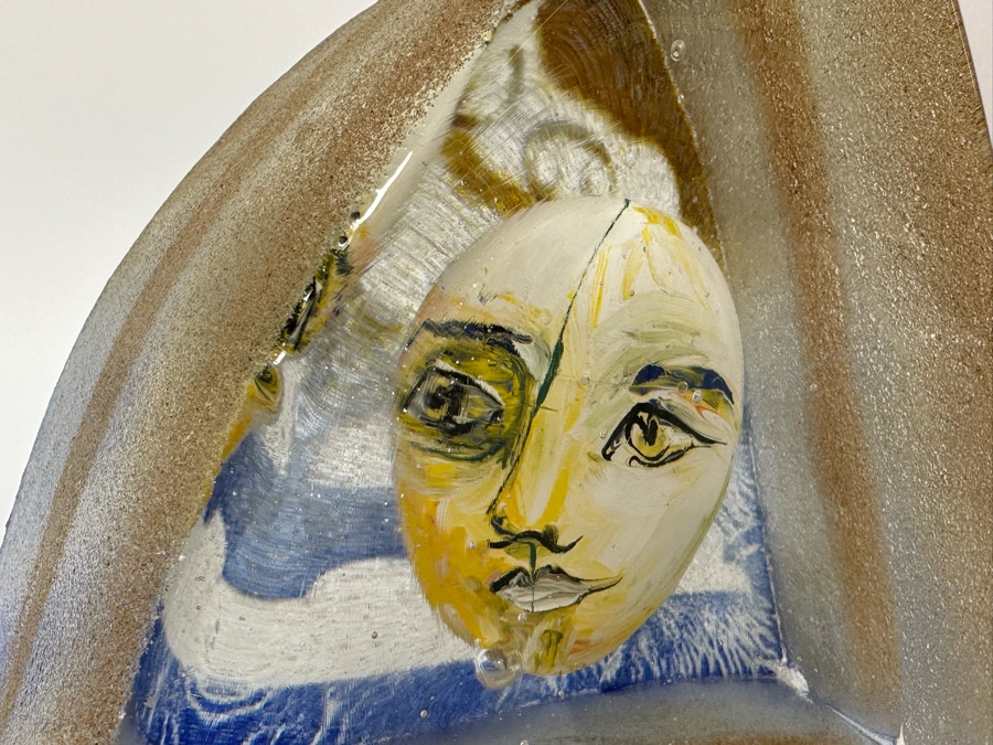 Stephanie Trenchard Sand Cast Glass Sculptures With Hovering Hand Sculpted Figures Of 1) Woman, 2) House, 3) The Sun / Popelka Trenchard Glass / 3 Glass Sculptures Stack To Form Totem - Very Heavy Retails $4,200 [Photo 24]