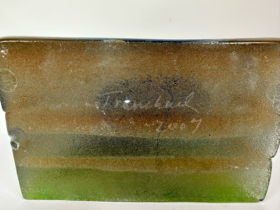 Stephanie Trenchard Sand Cast Glass Sculptures With Hovering Hand Sculpted Figures Of 1) Woman, 2) House, 3) The Sun / Popelka Trenchard Glass / 3 Glass Sculptures Stack To Form Totem - Very Heavy Retails $4,200 [Photo 48]