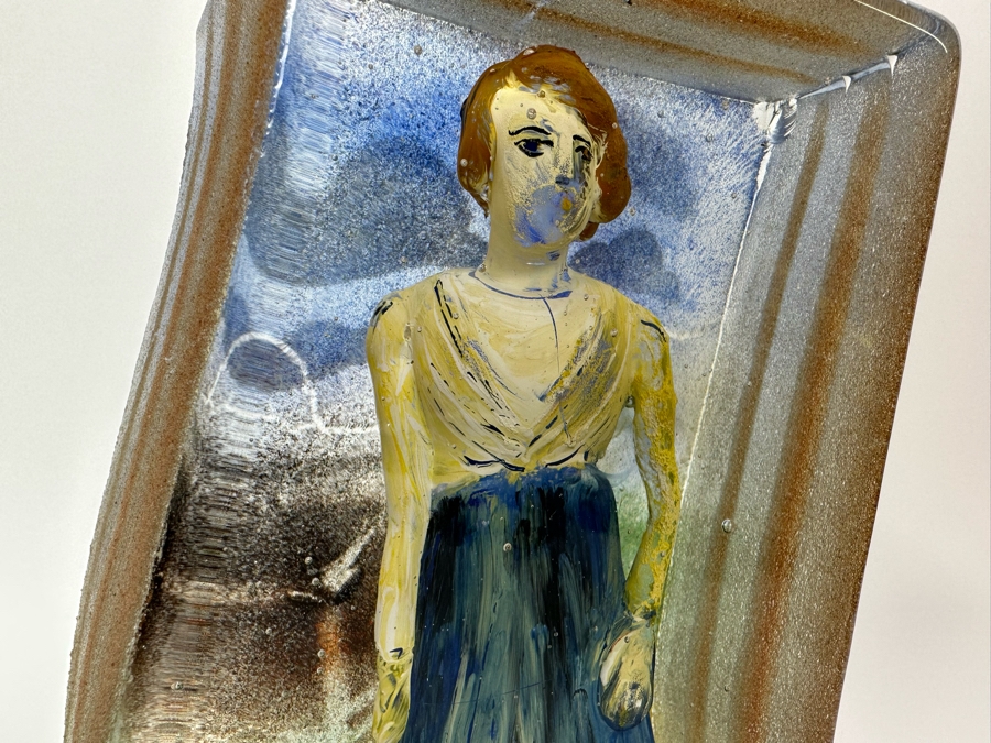 Stephanie Trenchard Sand Cast Glass Sculptures With Hovering Hand Sculpted Figures Of 1) Woman, 2) House, 3) The Sun / Popelka Trenchard Glass / 3 Glass Sculptures Stack To Form Totem - Very Heavy Retails $4,200 [Photo 39]