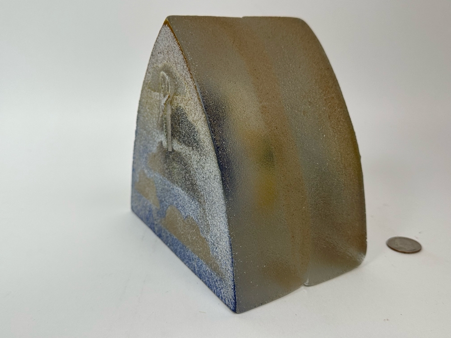 Stephanie Trenchard Sand Cast Glass Sculptures With Hovering Hand Sculpted Figures Of 1) Woman, 2) House, 3) The Sun / Popelka Trenchard Glass / 3 Glass Sculptures Stack To Form Totem - Very Heavy Retails $4,200 [Photo 31]