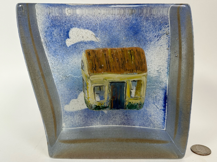 Stephanie Trenchard Sand Cast Glass Sculptures With Hovering Hand Sculpted Figures Of 1) Woman, 2) House, 3) The Sun / Popelka Trenchard Glass / 3 Glass Sculptures Stack To Form Totem - Very Heavy Retails $4,200 [Photo 8]