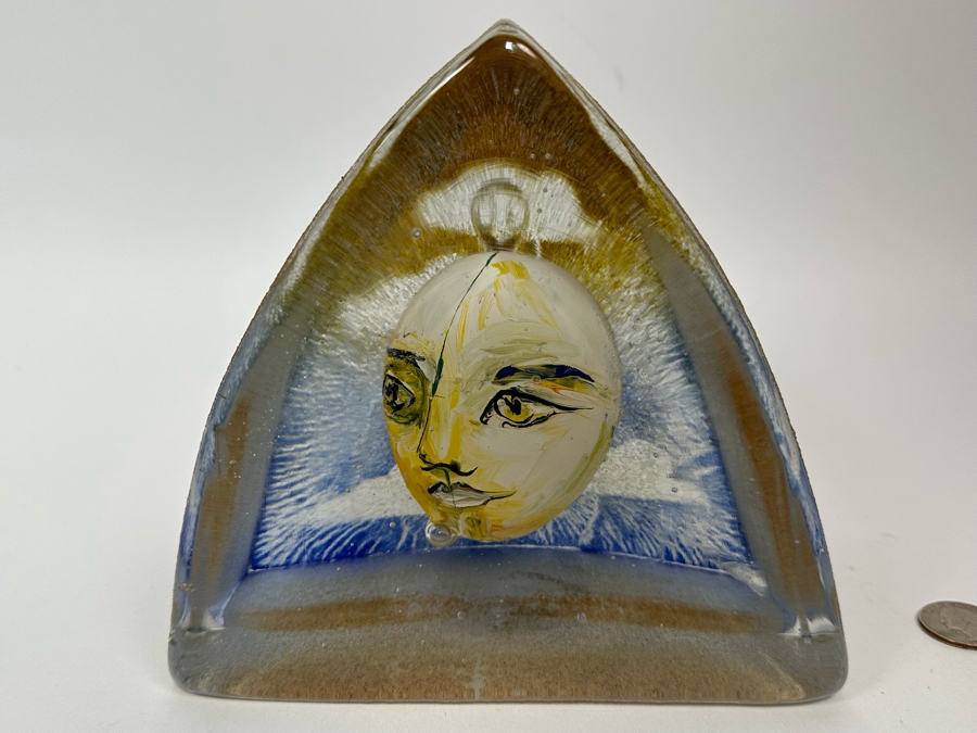 Stephanie Trenchard Sand Cast Glass Sculptures With Hovering Hand Sculpted Figures Of 1) Woman, 2) House, 3) The Sun / Popelka Trenchard Glass / 3 Glass Sculptures Stack To Form Totem - Very Heavy Retails $4,200 [Photo 22]