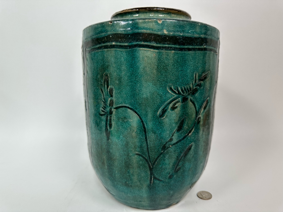 Antique Chinese Glazed Ceramic Bird Jar Pottery Circa 1850 8W X 11.5H [Photo 2]