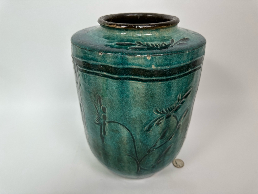 Antique Chinese Glazed Ceramic Bird Jar Pottery Circa 1850 8W X 11.5H [Photo 4]