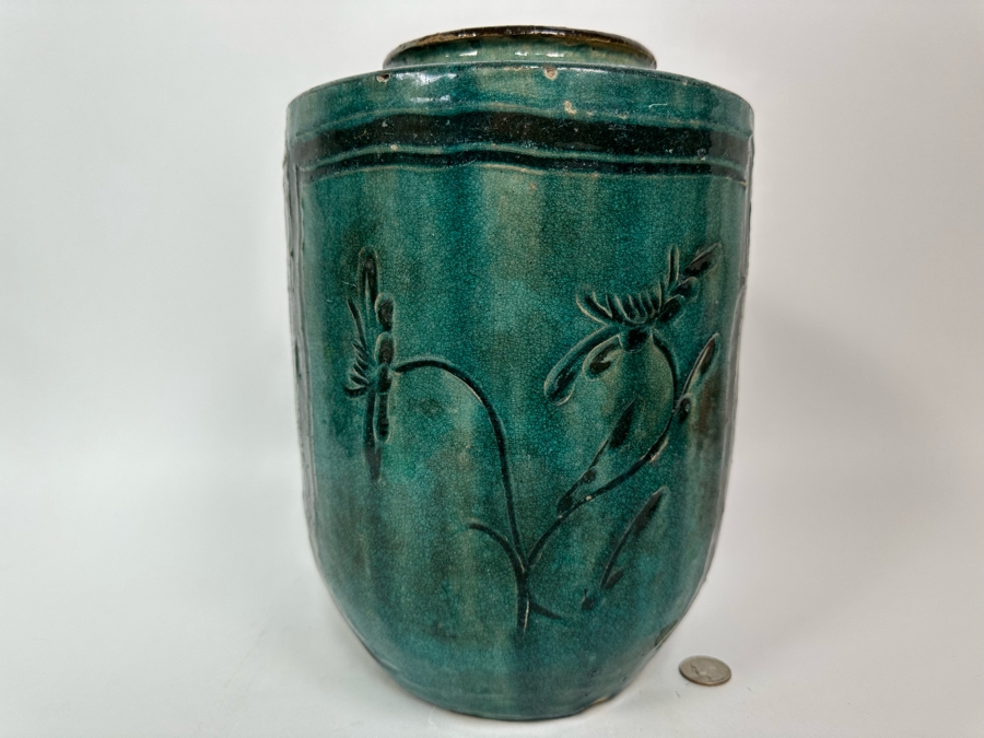 Antique Chinese Glazed Ceramic Bird Jar Pottery Circa 1850 8W X 11.5H [Photo 3]