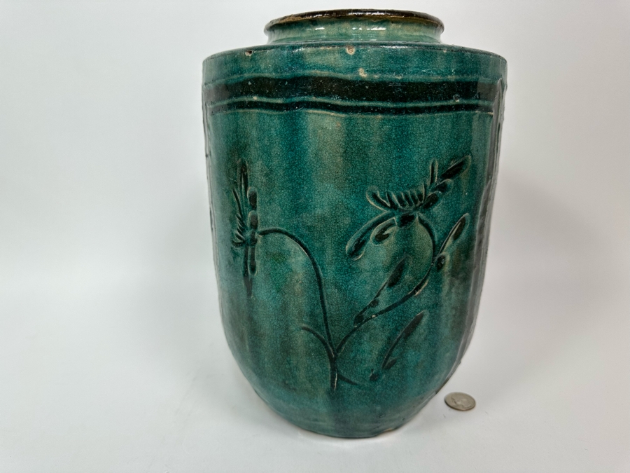Antique Chinese Glazed Ceramic Bird Jar Pottery Circa 1850 8W X 11.5H [Photo 9]