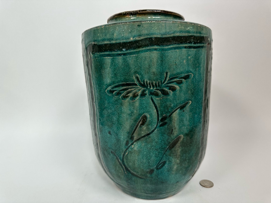 Antique Chinese Glazed Ceramic Bird Jar Pottery Circa 1850 8W X 11.5H [Photo 5]