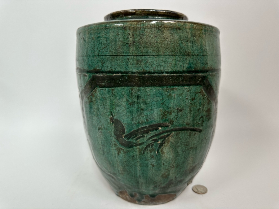 Antique Chinese Glazed Ceramic Bird Jar Pottery Circa 1850 8.5W X 10.5H [Photo 8]