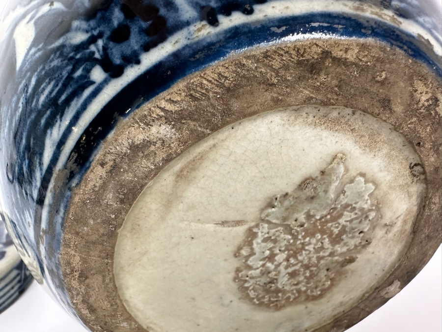 Antique Blue & White Chinese Porcelain Jar With Lid Circa 1880 Lid Has A Crack And Has An Antique Repair Done 7.5W X 8H [Photo 17]