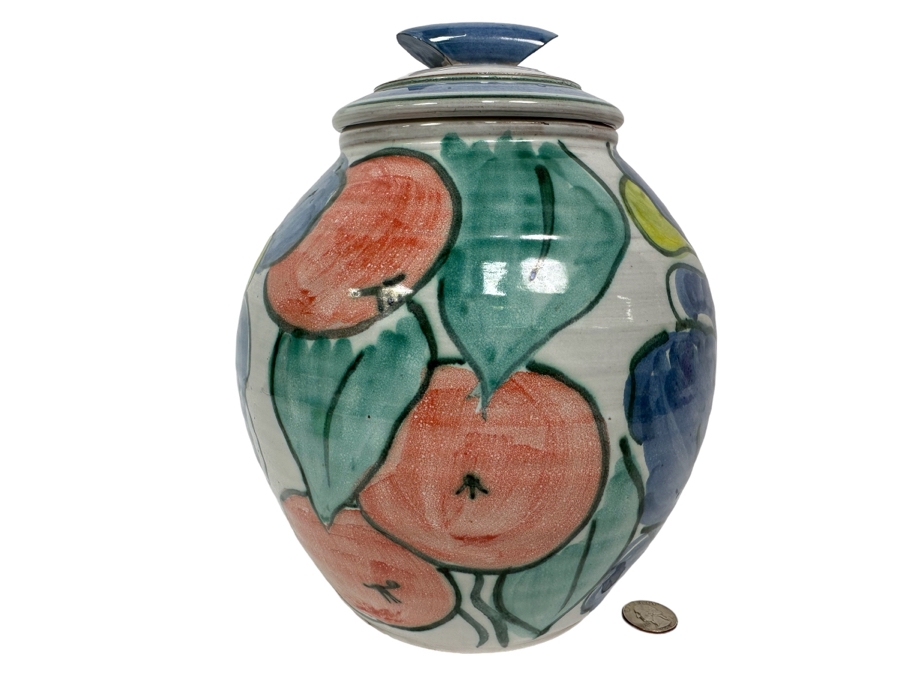 Hand Painted Art Pottery Jar With Lid Unattributed 11H [Photo 1]