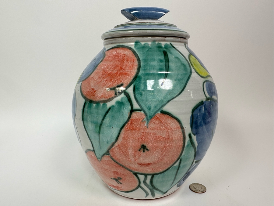 Hand Painted Art Pottery Jar With Lid Unattributed 11H [Photo 2]