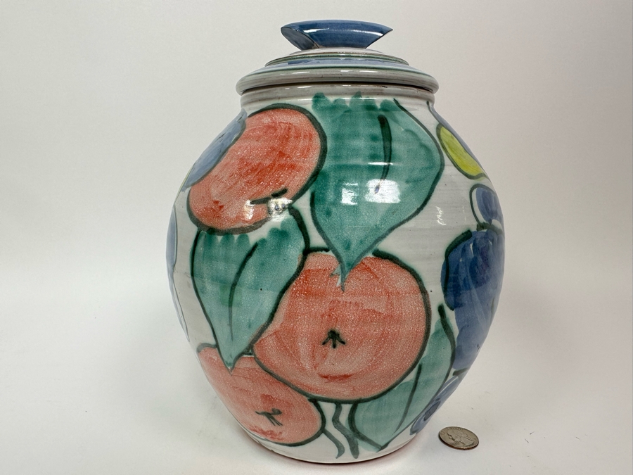 Hand Painted Art Pottery Jar With Lid Unattributed 11H [Photo 3]
