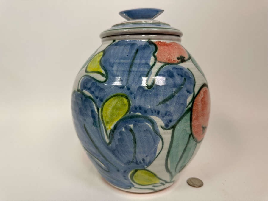 Hand Painted Art Pottery Jar With Lid Unattributed 11H [Photo 5]
