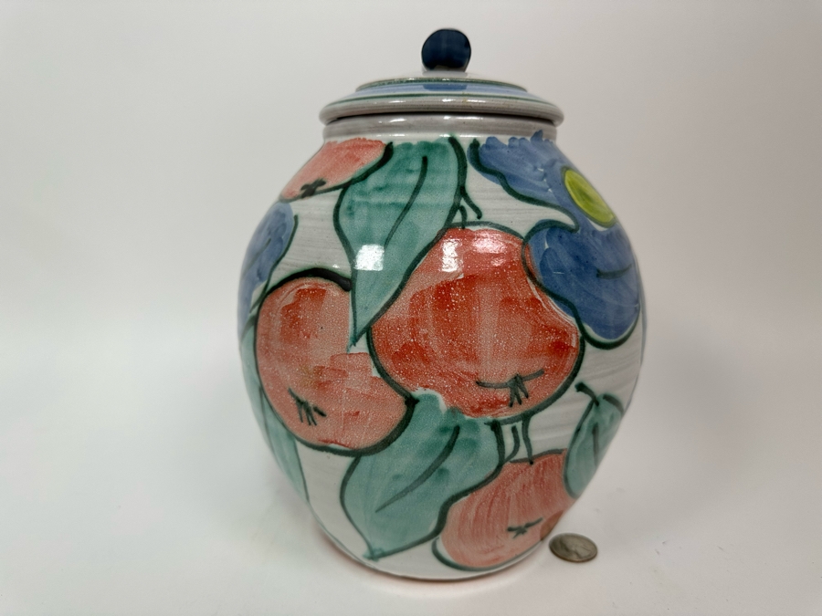 Hand Painted Art Pottery Jar With Lid Unattributed 11H [Photo 6]