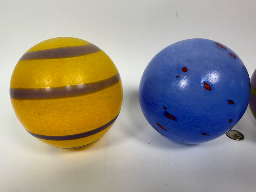 Three Hand Signed Art Glass Balls 5W X 5.5H [Photo 8]