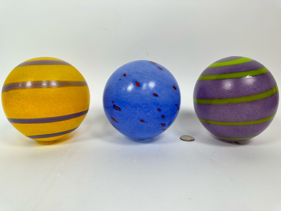 Three Hand Signed Art Glass Balls 5W X 5.5H [Photo 2]