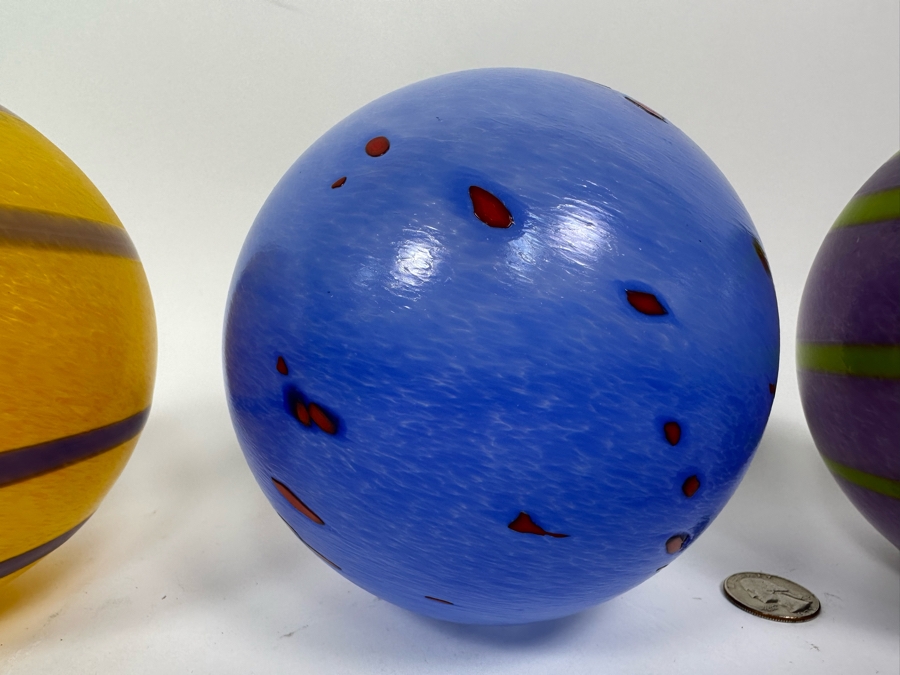 Three Hand Signed Art Glass Balls 5W X 5.5H [Photo 5]