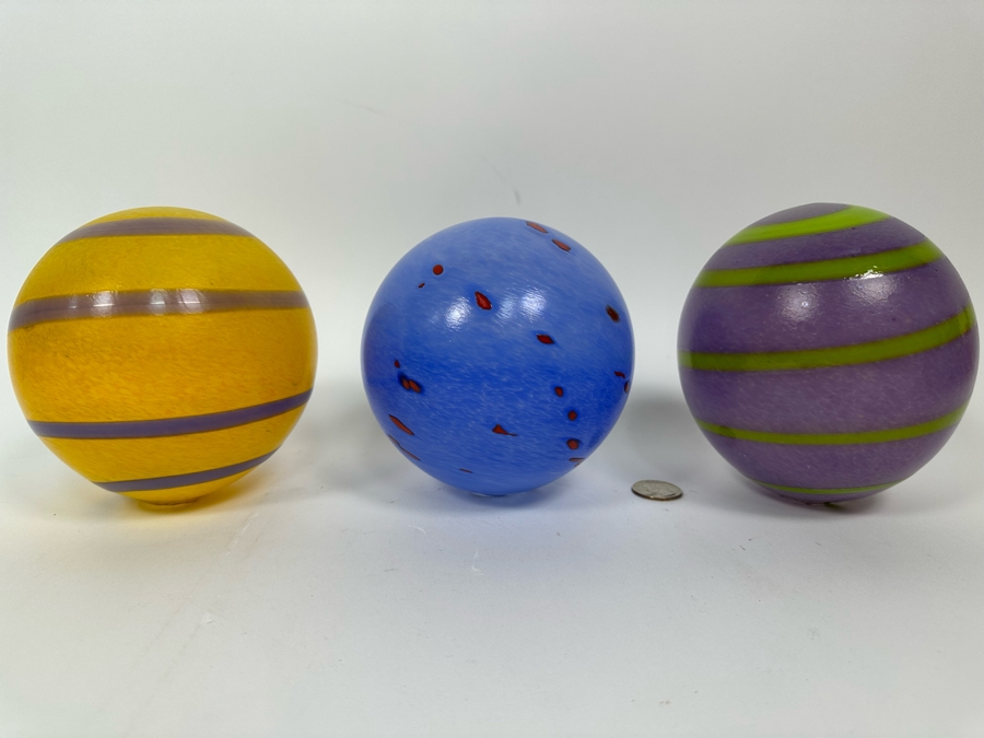 Three Hand Signed Art Glass Balls 5W X 5.5H [Photo 3]