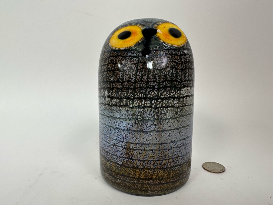 Oiva Toikka (Finland) Art Glass Barn Owl Bird By Iittala 4W X 6H Retails $465 [Photo 2]