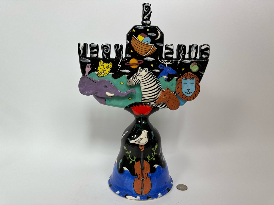 Garson-Pakele Hand Painted Noah's Ark Menorah With Slight Chip In Base 11W X 6D X 16H [Photo 3]