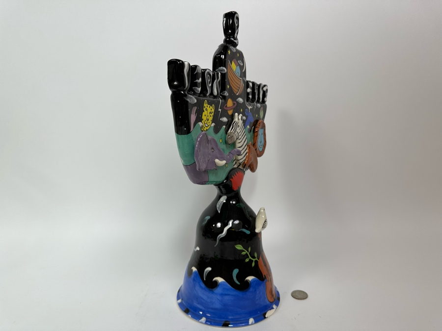 Garson-Pakele Hand Painted Noah's Ark Menorah With Slight Chip In Base 11W X 6D X 16H [Photo 7]