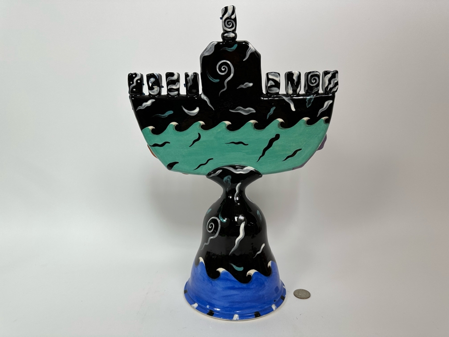 Garson-Pakele Hand Painted Noah's Ark Menorah With Slight Chip In Base 11W X 6D X 16H [Photo 9]