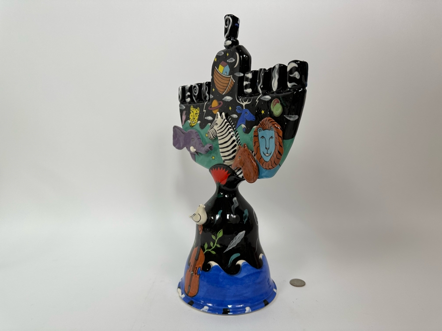 Garson-Pakele Hand Painted Noah's Ark Menorah With Slight Chip In Base 11W X 6D X 16H [Photo 10]