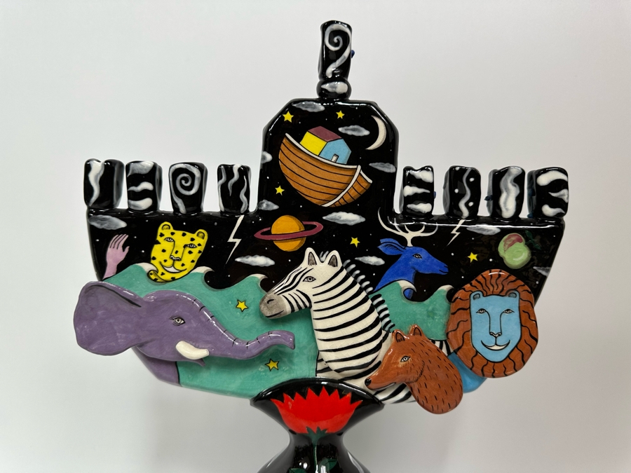 Garson-Pakele Hand Painted Noah's Ark Menorah With Slight Chip In Base 11W X 6D X 16H [Photo 4]