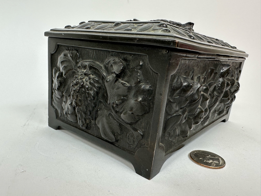 Antique Relief Bronze Box 7W X 4.5D X 3.5H