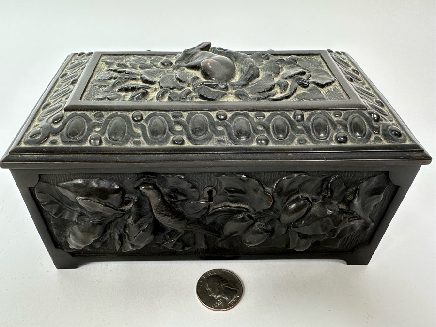 Antique Relief Bronze Box 7W X 4.5D X 3.5H [Photo 9]