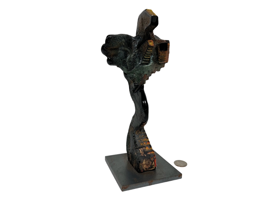 Bertil Vallien (b. 1938, Sweden) Original Rare Kosta Boda Glass Sculpture Of Figure With Stairs On Steel Base One Of A Kind 4W X 4D X 10H Estimate $2,500