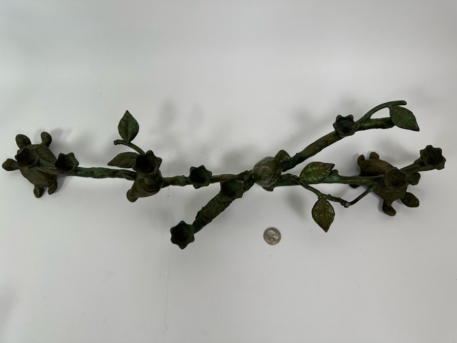 Ilana Goor (b. 1936, Israel) Bronze Figural Menorah Featuring Two Signed Birds, Two Signed Turtles And A Signed Branch With Nine Candle Holders 25W X 8D X 5H [Photo 12]