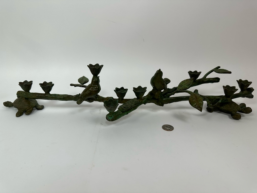 Ilana Goor (b. 1936, Israel) Bronze Figural Menorah Featuring Two Signed Birds, Two Signed Turtles And A Signed Branch With Nine Candle Holders 25W X 8D X 5H [Photo 2]
