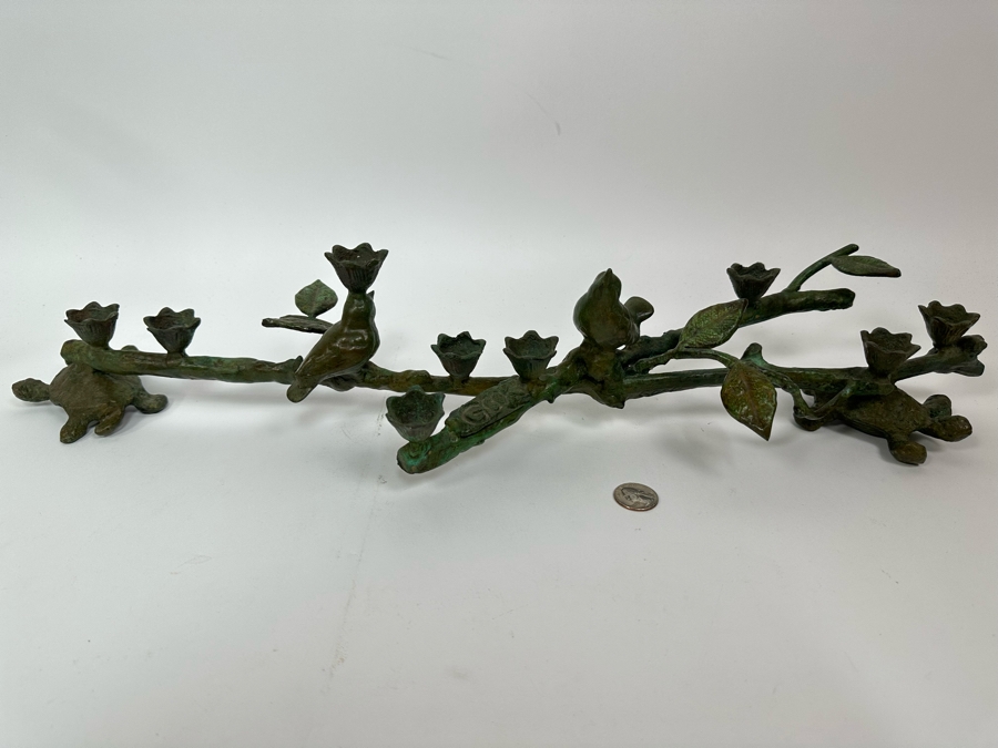 Ilana Goor (b. 1936, Israel) Bronze Figural Menorah Featuring Two Signed Birds, Two Signed Turtles And A Signed Branch With Nine Candle Holders 25W X 8D X 5H [Photo 3]