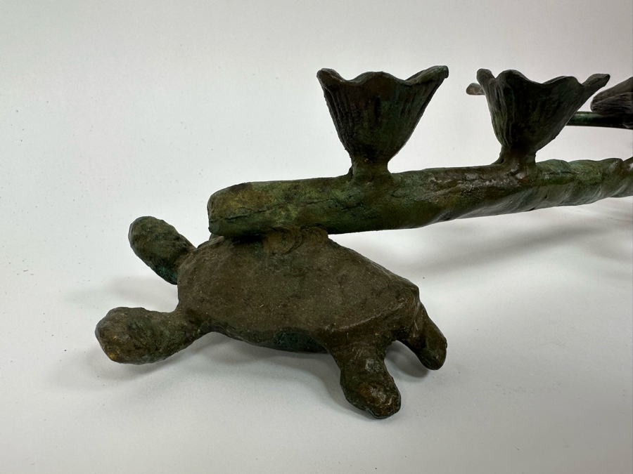 Ilana Goor (b. 1936, Israel) Bronze Figural Menorah Featuring Two Signed Birds, Two Signed Turtles And A Signed Branch With Nine Candle Holders 25W X 8D X 5H [Photo 8]