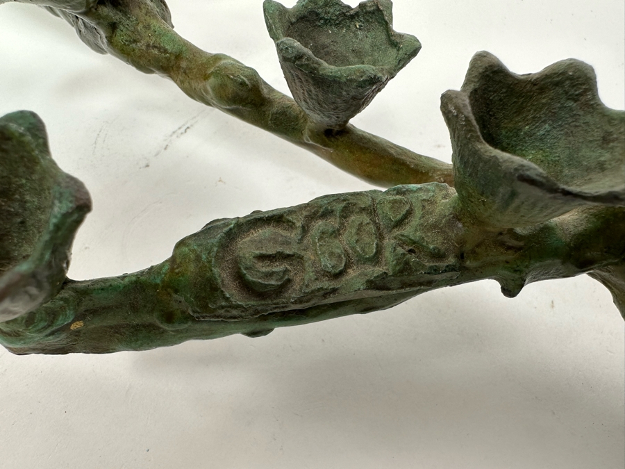 Ilana Goor (b. 1936, Israel) Bronze Figural Menorah Featuring Two Signed Birds, Two Signed Turtles And A Signed Branch With Nine Candle Holders 25W X 8D X 5H [Photo 5]