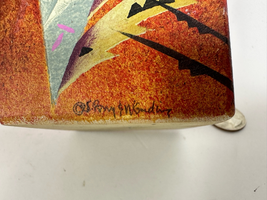 Artist Signed Hand Painted Judaica Wooden Charity Box Tzedakah Box 8.5H [Photo 5]